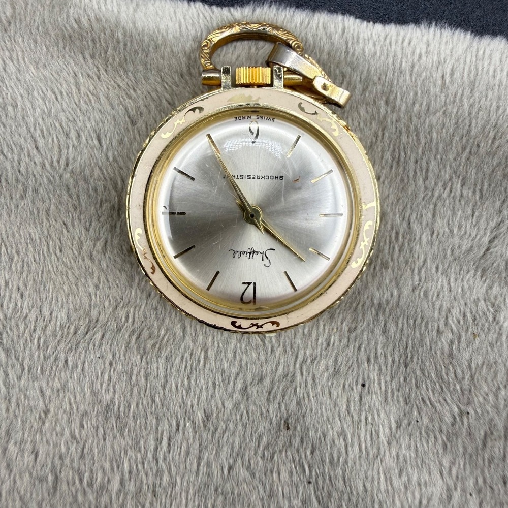 Vintage Sheffield Pocket Watch Women's Gold‎ Tone Enamel Non Working